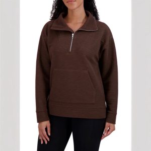 NWT Ladies Ottoman Half-Zip Brown Pullover Sweatershirt Size M