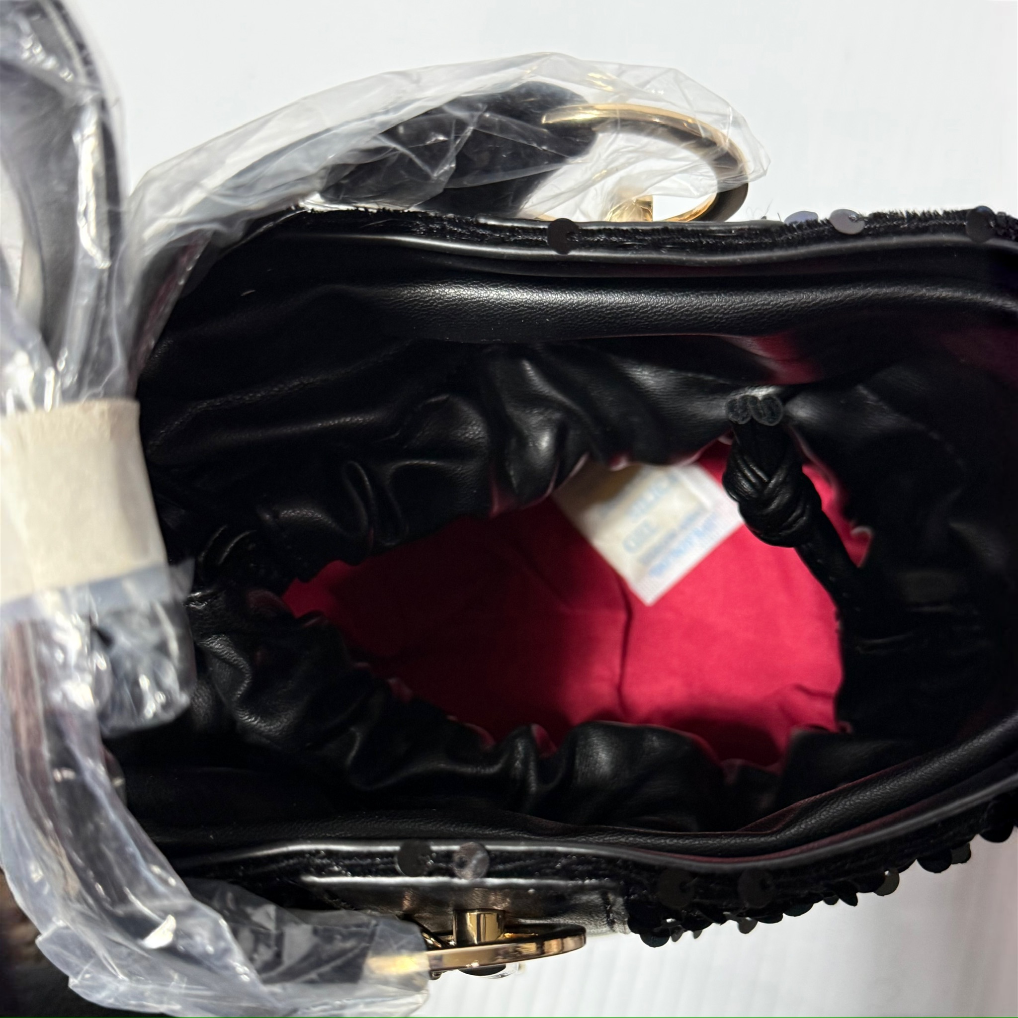 Bagdley Mischka Black Sequin Bucket Bag with Gold Accents - Image 6