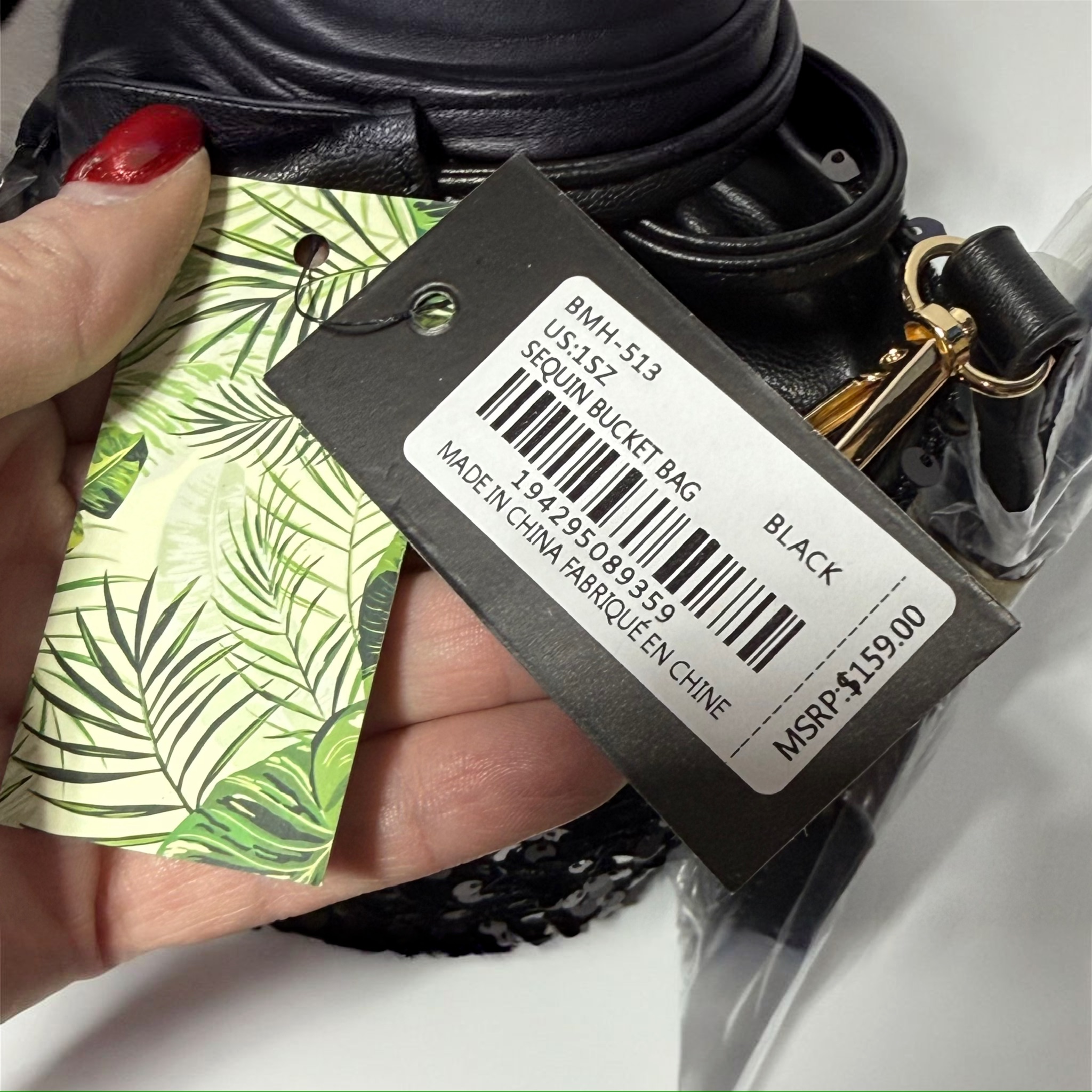 Bagdley Mischka Black Sequin Bucket Bag with Gold Accents - Image 7