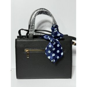 Elegant Black Handbag with Crossbody Strap and FREE Polka Dot Twilly Scarf