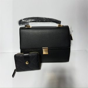 Black Handbag with Crossbody Strap, Tassel Matching Wallet and FREE Twilly