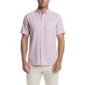 Men’s Weatherproof Red Linen Blend Woven Short Sleeve Button Down Shirt  XL